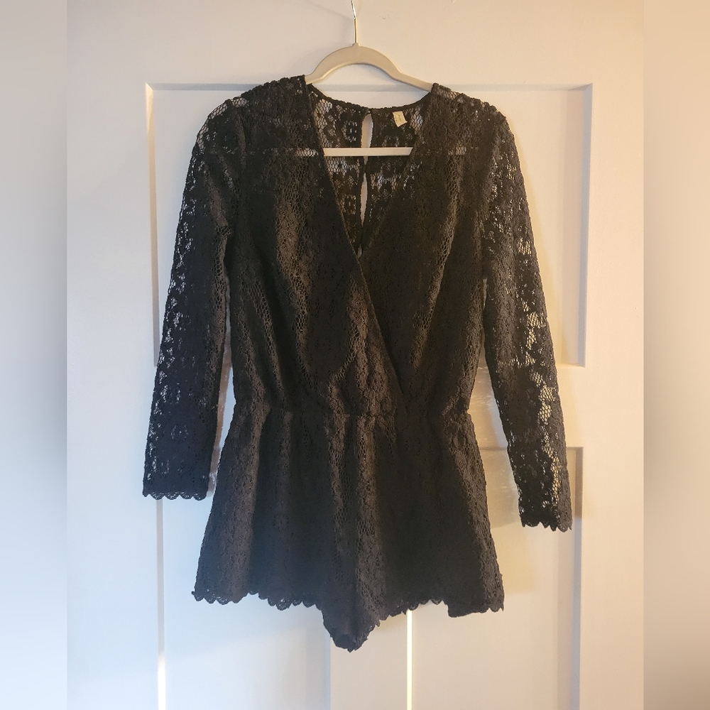 Free People Black Bohemian Lace Romper